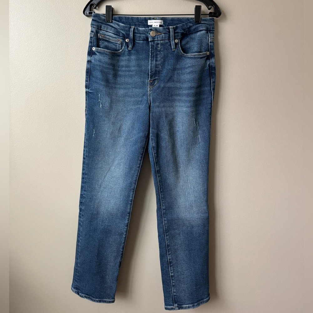 Good American Dark Blue Straight Leg Jeans